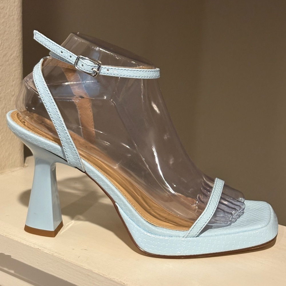 Reitoye Blue Ankle Strap Platform Heeled Square Toe Chunky High Heels Size 8 - Picture 2 of 12